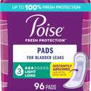 Poise Incontinence Pads & Postpartum Incontinence Pads, 3 Drop Light Absorbency, Long Length, 96 Count (4 Packs of 24)