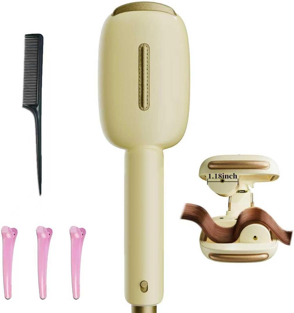 Waver Curling Iron, Beach Curling Wand, Ionic Hair Curler Tool with Ceramic 3 Barrel for All Hair Types, Anti-Scald Protection, Adjustable Time & Temps for Effortless, Long-Lasting Waves (Beige)