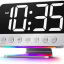 Digital Alarm Clocks for Bedrooms: Large Bold Number 5 Brightness Dimmer - Easy to Read Across The Room - 5 Alarm Sound 8 Night Light - Silver