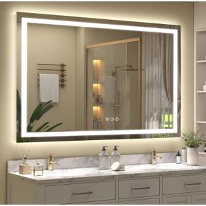 60x 40 Inch Lighted Bathroom Mirror for Wall, LED Illuminated Vanity Mirror with Lights, Dimmable, Anti-Fog, ETL Listed (Backlit and Front Lighted)