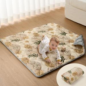 Blissful Diary Portable Baby Play Mats for Floor, Thick Cushioned Foldable Baby Crawling Mat for Indoor Outdoor, Non-Slip & Washable Kids Playmat for Tummy Time Activity, Earth Tones 43" X 43" in