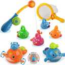Dwi Dowellin Bath Toys Fishing Games Swimming Whales Bath Time Bathtub Toy for Toddlers Baby Kids Infant Fish Set Age 18months and up