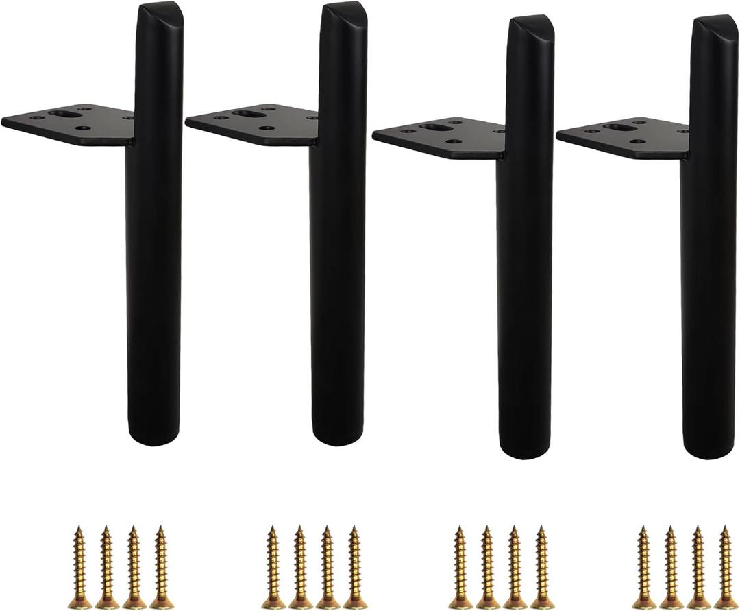 6 inch Furniture Legs Set of 4 Heavy Duty Black Metal for Sofa Couch Dresser Cabinet Coffee Table Dresser TV Stand Cabinet Replacement with Rubber feet (6 inch, Black)