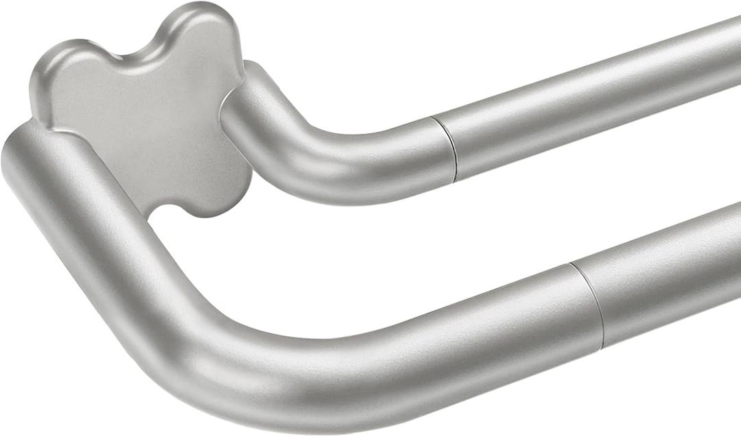 Antique Silver Double Curtain Rods for Windows, USFOOK Blackout Wrap Around Curtain Rods 32 to 58 Inch, 6/8 Inch Room Darkening Curtain Rod Set, Decorative Drapery Rods for Home