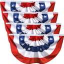 4 Pack 1.5 x 3 FT American Pleated Fan Flag with Red White Blue Star Panels, Patriotic USA Bunting Half Circle Flags for Porch Railing Fence Balcony Home, Independence Day 4th of July Outdoor Decor