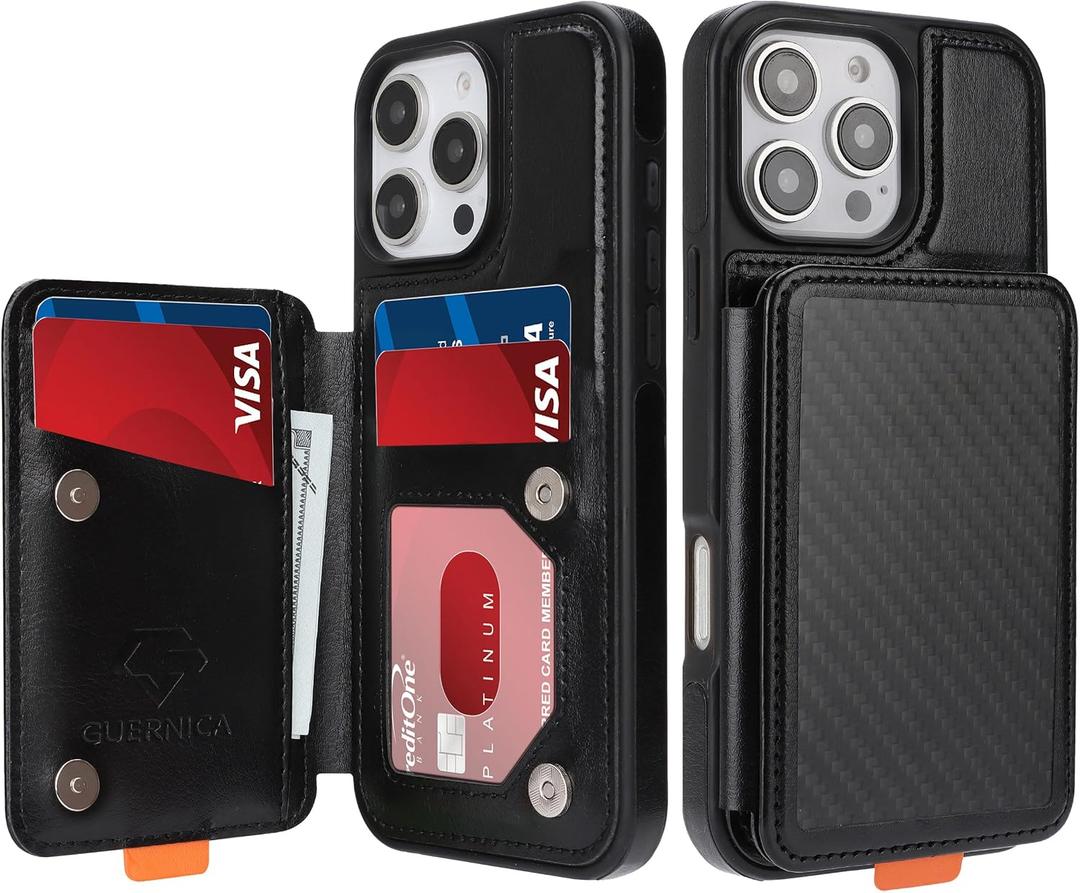 GUERNICA for iPhone 16 Pro (6.3") Wallet Case with Card Holder, RFID Blocking for Women Men, Kickstand Shockproof Phone Case for Apple 16 Pro, A - Black