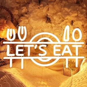 SYLHOME Let's Eat Led Neon Light Sign Fork Knife Spoon Plate Dish Food Restautant Kitchen Luncheonette Hotel Canteen Cooking Dining Room Bistro Party Wall Sign Decor Christmas Gift USB 15.8"X8.5"
