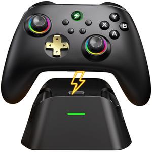 GAMSINGY PC300 Wireless Pro Controller for Windows PC - Hall Effect No-Drift Joysticks, 1000Hz, Includes Charging Dock | Compatible with Switch 1/2, Android, iOS | Ergonomic, Programmable,RGB Lighting
