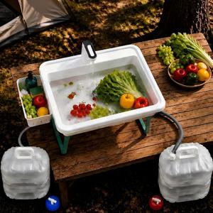 Portable Hand Washing Station with 2x15L Foldable Water Bag Water Dispensing System, Portable Sink with Drain Hose, No Plumbing Required, Camping Sink for Camping, RV, Outdoor(19.7in)