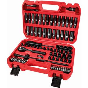 LLNDEI 1/4 inch Drive Impact Socket Set 83 Piece, Standard SAE(5/32-9/16 inch) Metric Size(4-15mm),72T Ratchet Wrench Handle, CR-V Mechanics Tool Set with Adapter, Screwdriver Bits for Automotive Repair