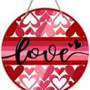 Valentine's Day Love Front Door Sign, Pink Red Hearts Wood Door Hanger Outdoor Outside Porch Decor, Anniversary Wedding Wooden Wreath Indoor Wall Hanging Decoration
