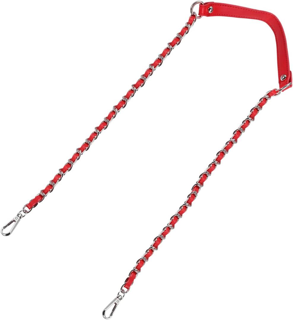 uxcell Purse Chain Strap, 47'' Leather Iron Flat Strap Handbag Chains Handles Shoulder Cross Body Replacement Red Silver Red, Silver