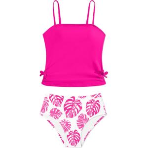 Girls Tankini Swimsuits Two Piece Bathing Suit Drawstring Swimwear Set for Girls 7-18 Years (Pink)