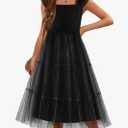 Girls Dress Ruffle Sleeve Elastic Straps Smocked A-Line Tulle Summer Long Patry Birthday Sundress,S
