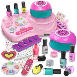 Amagoing Nail Polish Set for Girls Ages 7-12, Kids Nail Art Studio Kit, Non Toxic Quick Dry Nail Polish, Nail Dryer, Storage Desk, Glitter, Cool Girls Stuff, Birthday Gifts Ideas 8 9 10 11 Years Old
