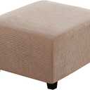 H.VERSAILTEX Square Ottoman Covers Ottoman Slipcovers Folding Storage Stool Furniture Protector Form Fit with Elastic Bottom, Stretch High Spandex Small Checks Jacquard Fabric(Medium,Sand)