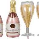 Champagne Bottle Balloons Champagne Glass Balloon Mylar Foil Balloons Birthday Engagement Bachelorette Party Bridal Shower Wedding Celebration Anniversary Decorations 4PCS