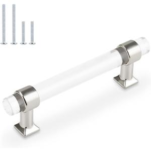 Orger Kitchen Cabinet Handles 10 Pack Silver Chrome Cabinet Pulls Clear Acrylic Handles 4" Hole Centers Dresser Drawer Knobs and Pulls for Bathroom Cabinets