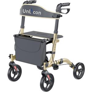 Rollator Walkers for Seniors Folding Rollator Walker with Seat and Four 8 inch Wheels Medical Rollator Walker with Comfort Handles and Thick Backrest Aluminium Frame,Champagne