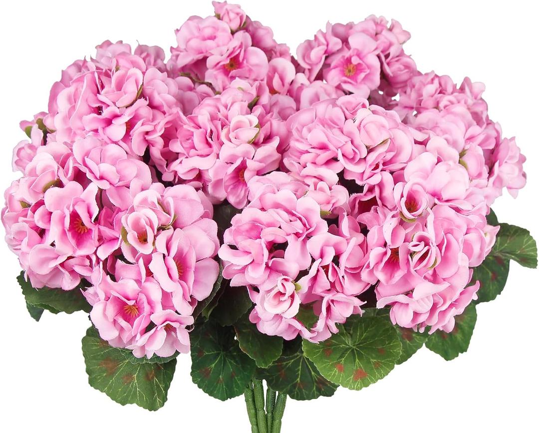 CISDUEO 4 Pcs Artificial Geranium Flowers for Outdoors Silk Geraniums Flowers Outdoor Purple Pink Faux Geraniums for Planters Outdoor Decor Indoor Garden Patio Grave Cemetary Table Centerpiece