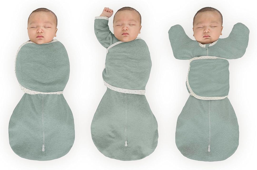 SwaddleDesigns 6-Way Omni Swaddle Sack for Newborn with Wrap & Arms Up Sleeves & Mitten Cuffs, Easy Transition, Better Sleep for Baby Boys & Girls, Heathered Jadeite, Small