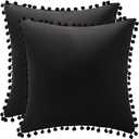 Decorative Pillow Covers 20x20 Black: 2 Pack Cozy Soft Pom-poms Velvet Square Throw Pillow Cases for Farmhouse Home Decor