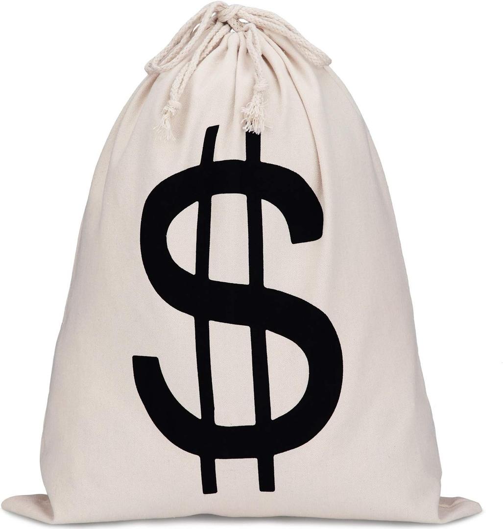 Boao 19.7 x 15.8 Inch Extra Large Money Bags Prop Money Dollar Sign Drawstring Canvas Bag with Dollar Symbol for Toy Favor Cosplay Themed Party