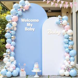 Blue and White Arch Cover 2 Set-7.2 and 6ft Arch Backdrop Cover Spandex Wedding Arch Stand Covers for Baby Shower Boy Birthday Party Bridal Shower Banquet Photo Background Decorations