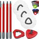 Mop Handle Mop Replace Heads and Mop Base Brush Replacement for O Cedar EasyWring 1-Tank System Include 3 Spin Mop Replacement Head, 4-Section Mop Handles, 1 Base and 1 Scrub Brush Combo