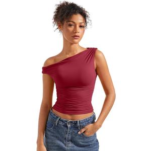 SUUKSESS Women Off Shoulder Tops Sleeveless Shirts Y2K Going Out Crop Tank Top (Small, Wine Red) SUUKSESS Women Off Shoulder Tops Sleeveless Shirts Y2K Going Out Crop Tank Top (Small, Wine Red)