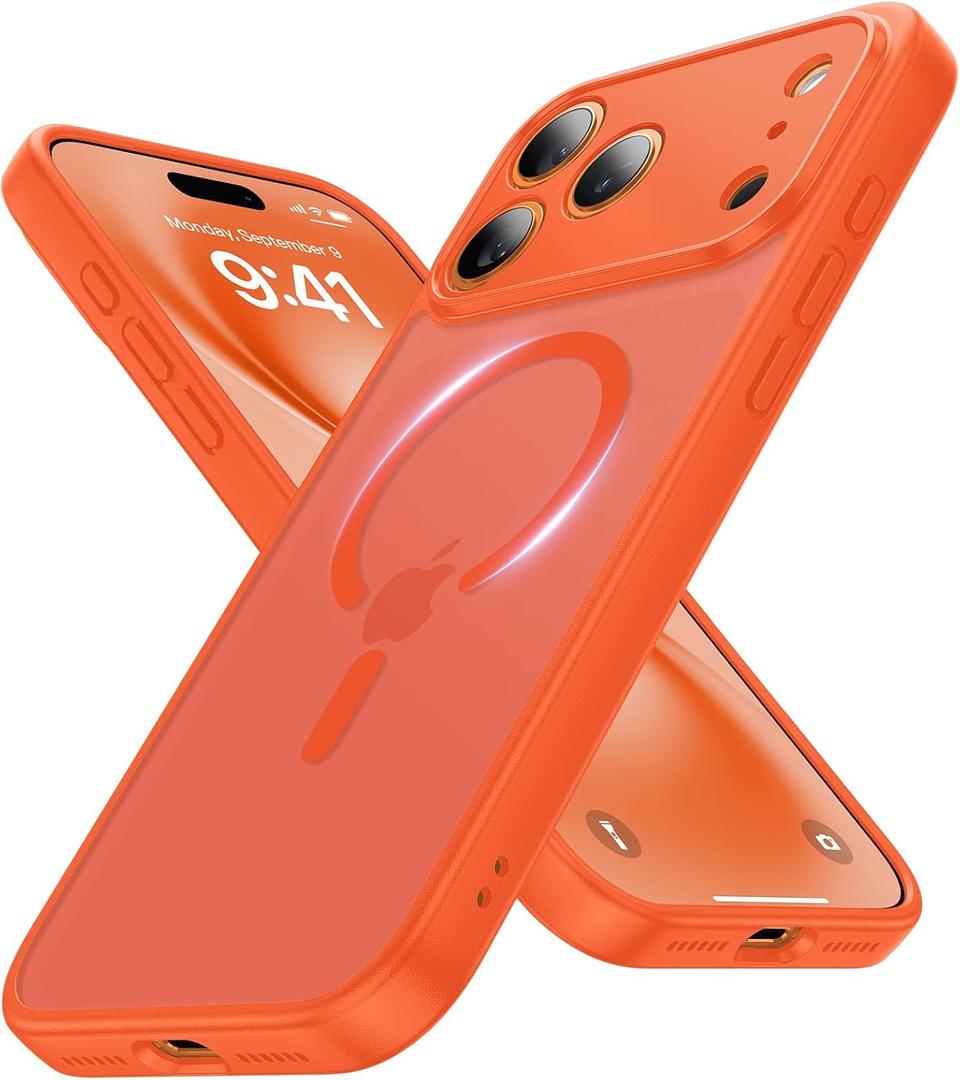Faiono Magnetic for iPhone 17 Pro Max Case [Full Camera Protection][Military-Grade Protection][Compatible with MagSafe] Shockproof Protective Slim Phone Case for iPhone 17 Pro Max, Orange