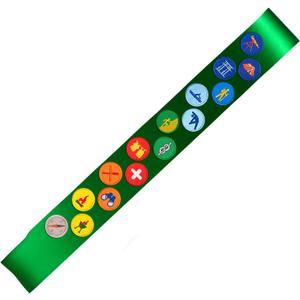 Girl Scout Sash Costume Set, Include 63 * 3.9 inches Blackish Green Sash and 15 Pcs self-Adhesive Medal Patches for Women Party Dress Up