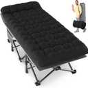 Slendor XXL Folding Camping Cot for Adults with Mattress Pillow Carry Bag, 32 inch Extra Wide Portable Sleeping Cot, 900LBS Support Outdoor Cot Bed for Office Nap Beach Travel RV, Black