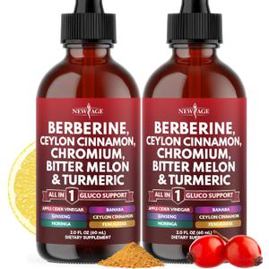Berberine with Ceylon Cinnamon Supplement Liquid Drops + Bitter Melon Extract, Glucomannan, Gymnema, Chromium, Turmeric, Panax Ginseng, Moringa- 4 OZ