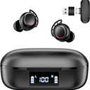 IAMJOY Wireless Gaming Earbuds, 20ms Low Latency, Game Earbuds with Mic, 2.4GHz & Bluetooth, Compact LED Display Wireless Earbuds Compatible with Meta Quest 3/2, PS5/4, Steam Deck, VR, Switch, PC (Pure Black)