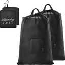 Travel Laundry Bags, 2Pcs JHX Foldable Dirty Clothes Bag 【Upgraded】 with Fixed Drawstring Net, Handles and Carabiner, Portable Laundry Bags for Travel and Fitness (Dark-Black) 30"H x 21"W