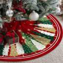 CROWNED BEAUTY Christmas Tree Skirt Collar 48 Inch Xmas Pine Trees Soft Farmhouse Holiday Decoration (Red & Green)