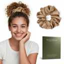 100% Mulberry Silk Scrunchies for Women, Oversized XL Hair Tie for Sleeping, Gentle No Damage Hair Accessory for All Hair Types, Soft Pure Silk Ponytail Holder (Camel)