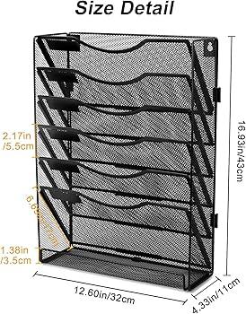 EasyPAG Wall File Holder Organizer 7 Tier Mesh Hanging Wall Mounted Document Paper Folder Filing Magazine Rack with Nametag Label for Office Home School, Black