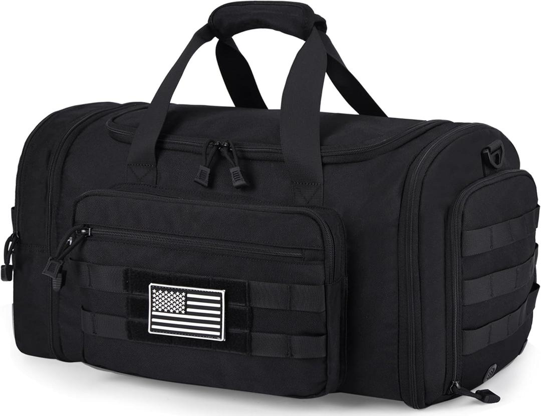 HILOMON Tactical Travel Duffle Bag for Men, 45L Expandable Water-Resistant Mens Carry-on Weekender Overnight Gym Bag with Shoe Compartment