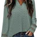 Plus Size Green Blouses for Ladies 2025 Winter Trendy Formal Business Tops Casual Long Sleeve Texture Shirts Fancy Loose Dressy V Neck Tunics Fashion Versatile Knitted Clothing XX-Large