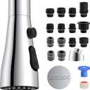 Hibbent Metal Pull Down Spray Head for Kitchen Faucet, Kitchen Sink Spray Nozzle with 15 Adapters, Faucet Head Replacement Compatible with Moen, American Standard, Delta, Kohler Faucet, Chrome