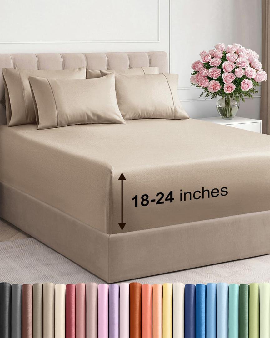 Extra Deep Cal King Sheet Set - 6 Piece Breathable and Cooling Sheets - Hotel Luxury Bedding for Women, Men, Kids & Teens - Easy Secure Fit - Soft, Wrinkle Free and Comfy - Extra Deep Pockets - Cream