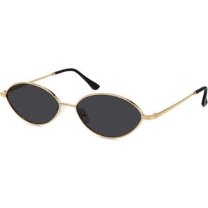 Retro Oval Sunglasses for Women Polarized UV Protection Trendy Vintage Small Sun Glasses Metal Frame (Gold Frame/ Gray Lens)