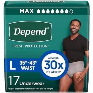 Depend Fresh Protection Adult Diapers, Incontinence Underwear for Men, Disposable, Maximum, Large, Grey, 32 Count, Packaging May Vary