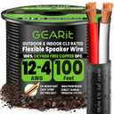 GEARit 12 Gauge Speaker Wire OFC 100 ft,Speaker Cable UL CL3 Rated,Copper Wire with Polarity Mark,Audio Cable for in-Wall,Home,Car,Outdoor,Garden,Commercial Audio Systems,OFC(Black,4-Conductors)