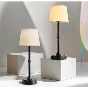 Oneach Cordless LED Table Lamp Set of 2, Portable Rechargeable Battery Powered Lighting, 3 Color Temperatures and 7 RGB Colors, Patio Table Lamp, Ambient Light for Restaurant, Bedroom, Balcony, Black