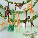 6 Pcs VBS 2026 Jungle Party Decoration Hanging Monkey Decor Stuffed Animal with 12 Pcs 7.22ft Artificial Vine Plush Hook and Loop Fastener for Rainforest Safari Birthday(Dark Brown, Yellow,21 in)