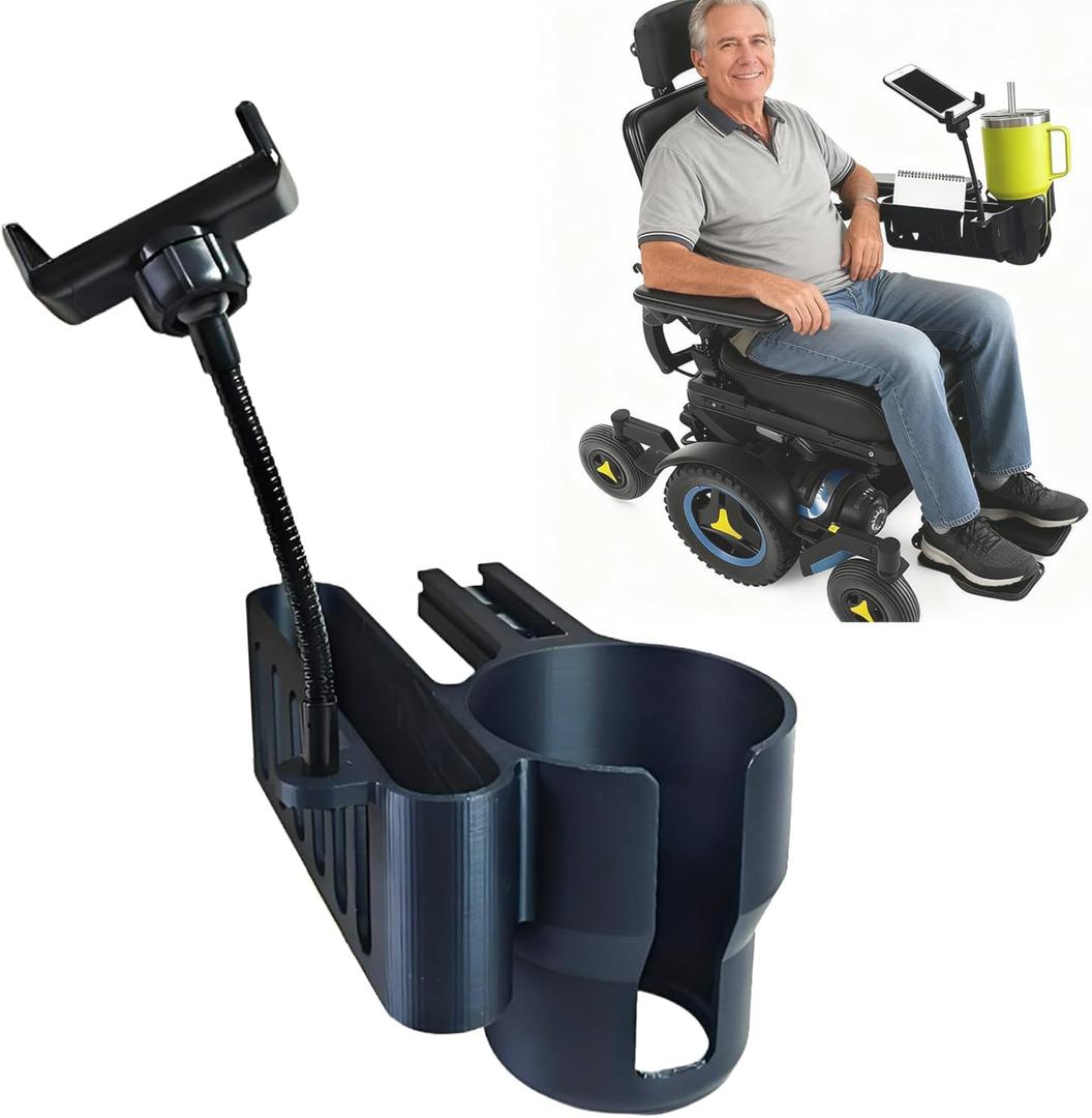 Cup Holder for Permobil Power Wheelchair, 3-in-1 Cup Holder for Permobil Wheelchair with Uni-Track Armrest, Fit M300, M3, M1, F3, F5, K300 Ps