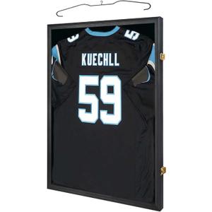 IHEIPYE Jersey Frame Display Case Shadow Box - Lockable With 98% UV Protection Acrylic and Hanger for Baseball, Basketball, Football, Soccer, Hockey 2XL Sport Shirt and Uniform - Black